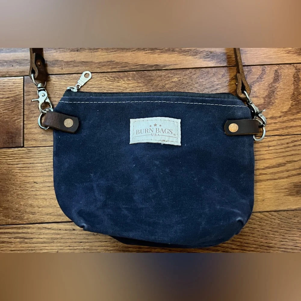 Burn Bag Mini Crossbody Bag - Navy With Leather Strap
